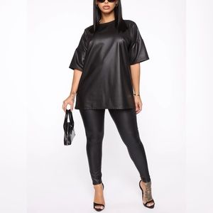 Chelsea Faux Leather Legging Set - Black